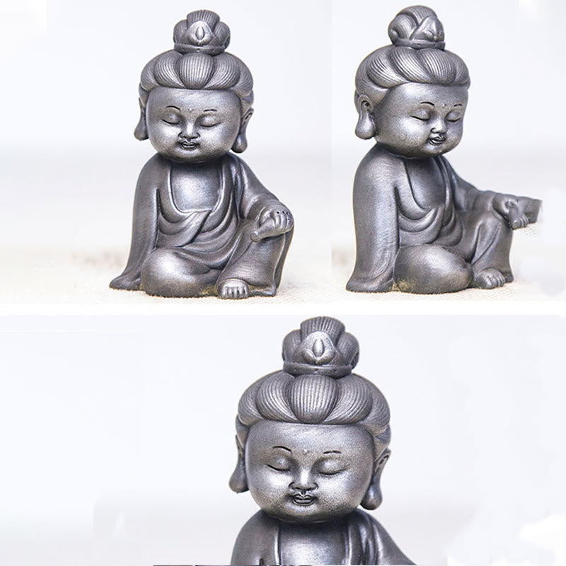 Rust Cast Iron Powder 3Pcs Buddha Statue Set for Home Meditation