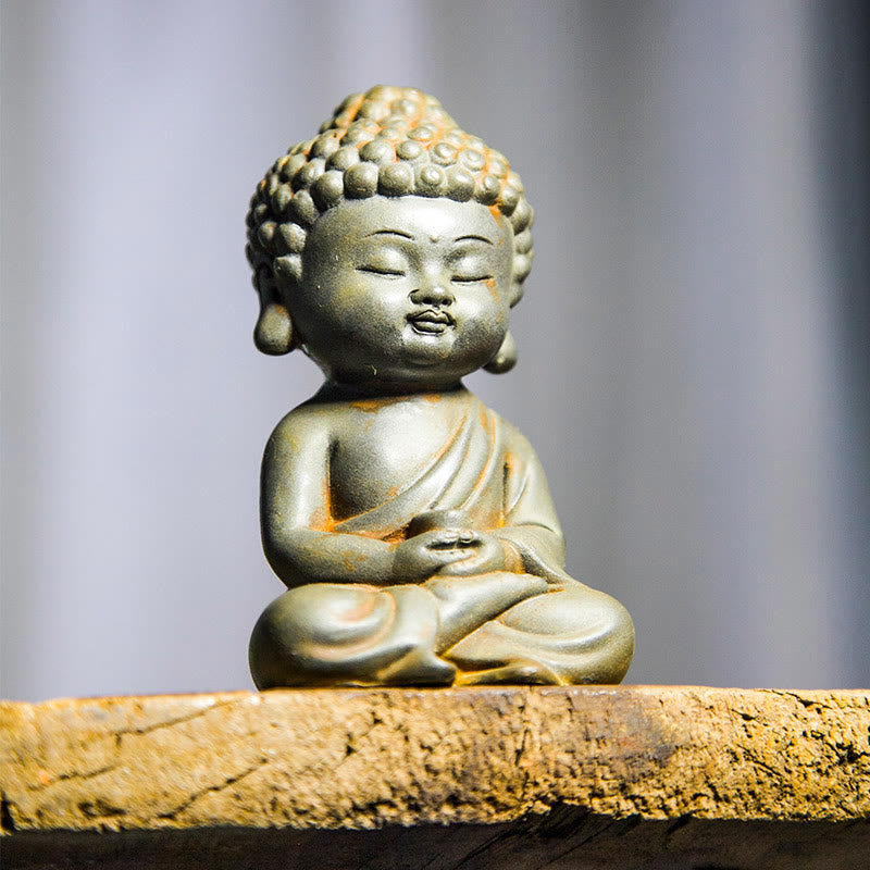 Rust Cast Iron Powder 3Pcs Buddha Statue Set for Home Meditation