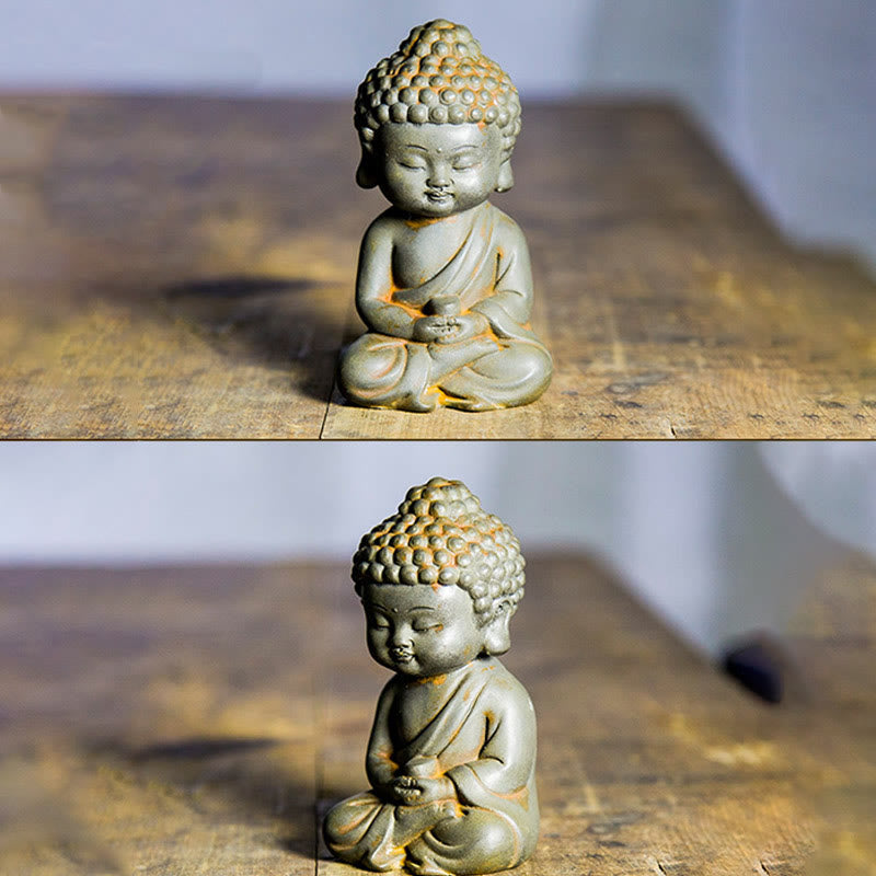 Rust Cast Iron Powder 3Pcs Buddha Statue Set for Home Meditation