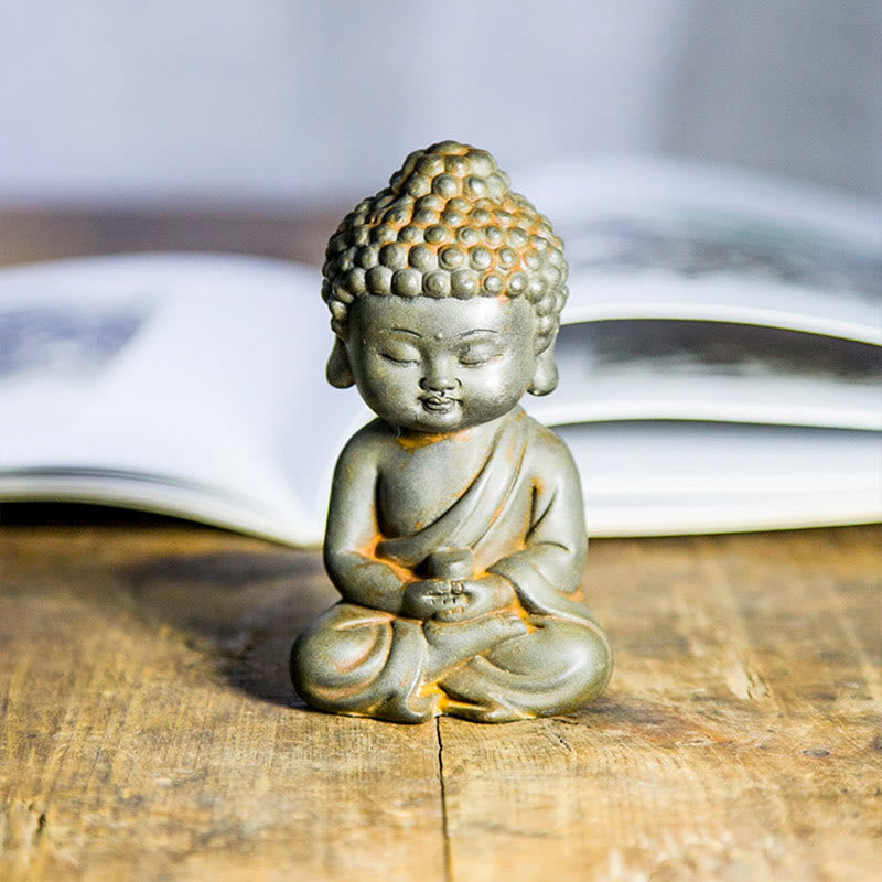 Rust Cast Iron Powder 3Pcs Buddha Statue Set for Home Meditation