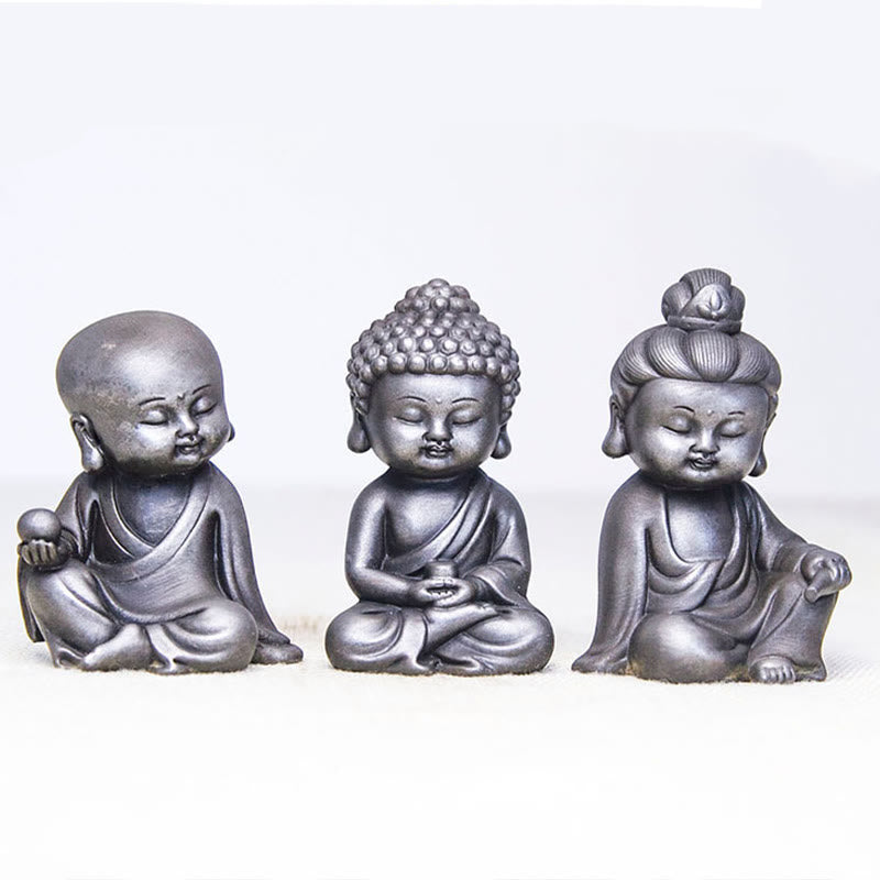 Rust Cast Iron Powder 3Pcs Buddha Statue Set for Home Meditation