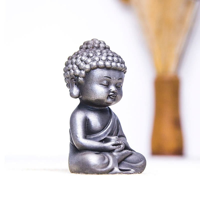 Rust Cast Iron Powder 3Pcs Buddha Statue Set for Home Meditation