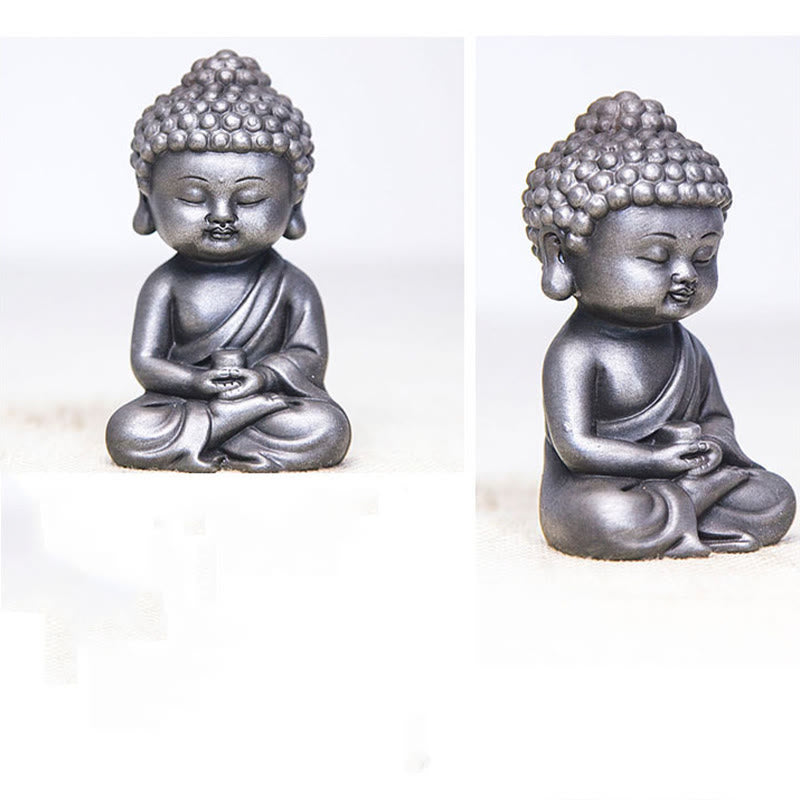 Rust Cast Iron Powder 3Pcs Buddha Statue Set for Home Meditation