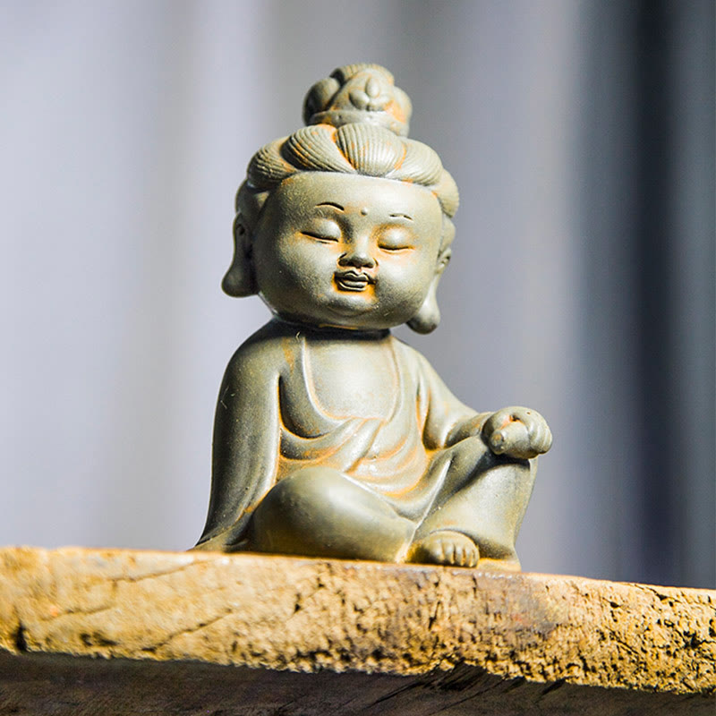 Rust Cast Iron Powder 3Pcs Buddha Statue Set for Home Meditation