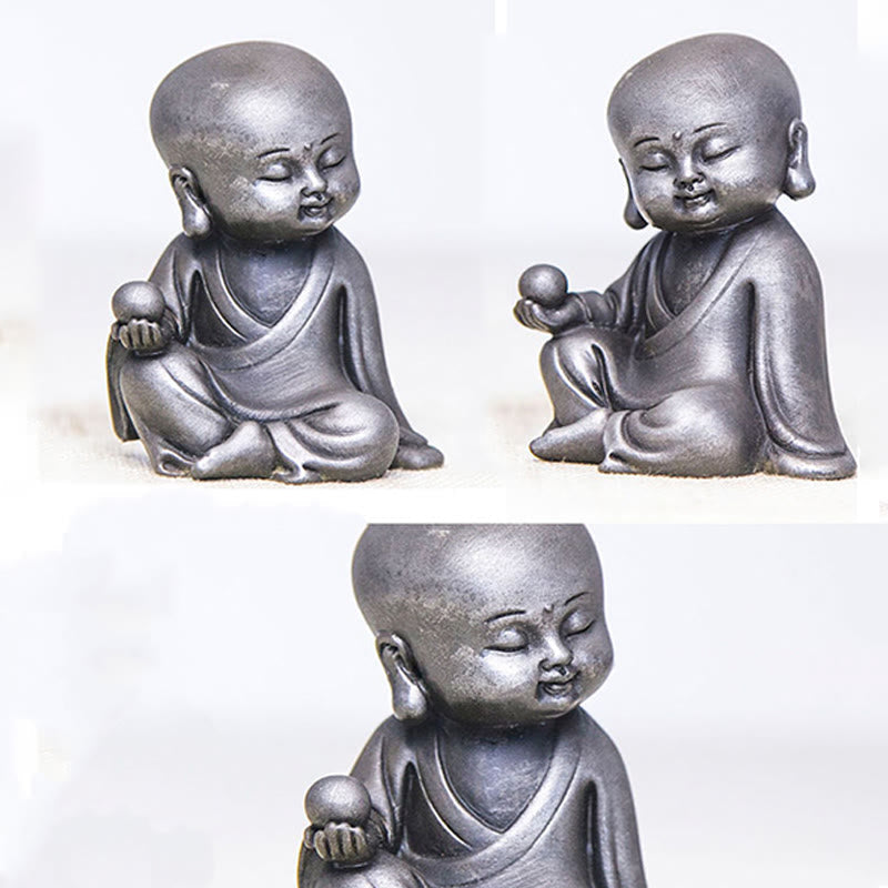 Rust Cast Iron Powder 3Pcs Buddha Statue Set for Home Meditation