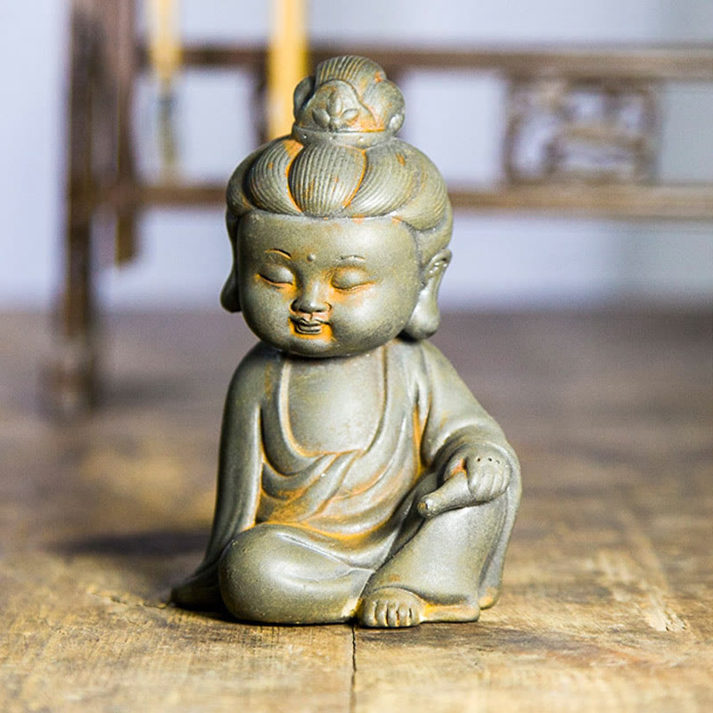 Rust Cast Iron Powder 3Pcs Buddha Statue Set for Home Meditation