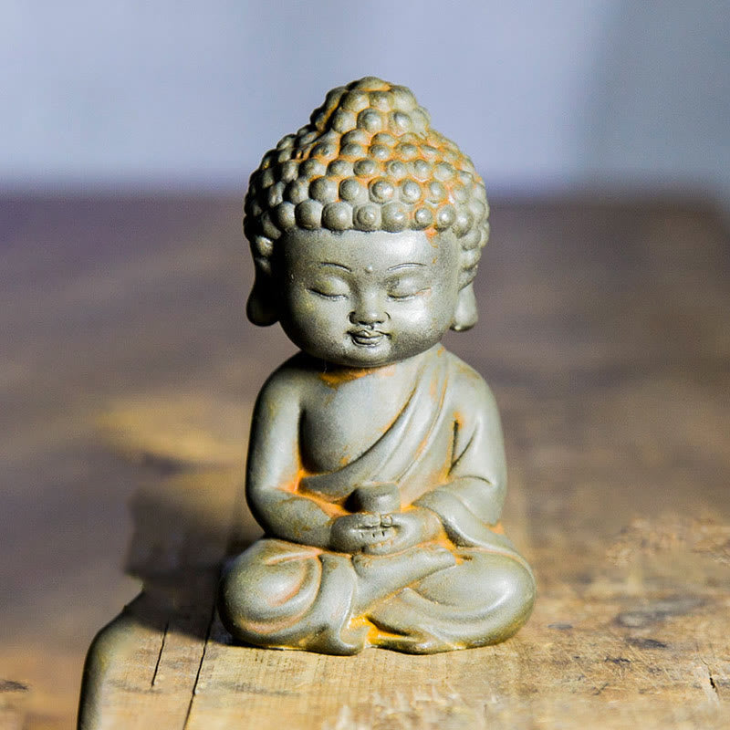 Rust Cast Iron Powder 3Pcs Buddha Statue Set for Home Meditation