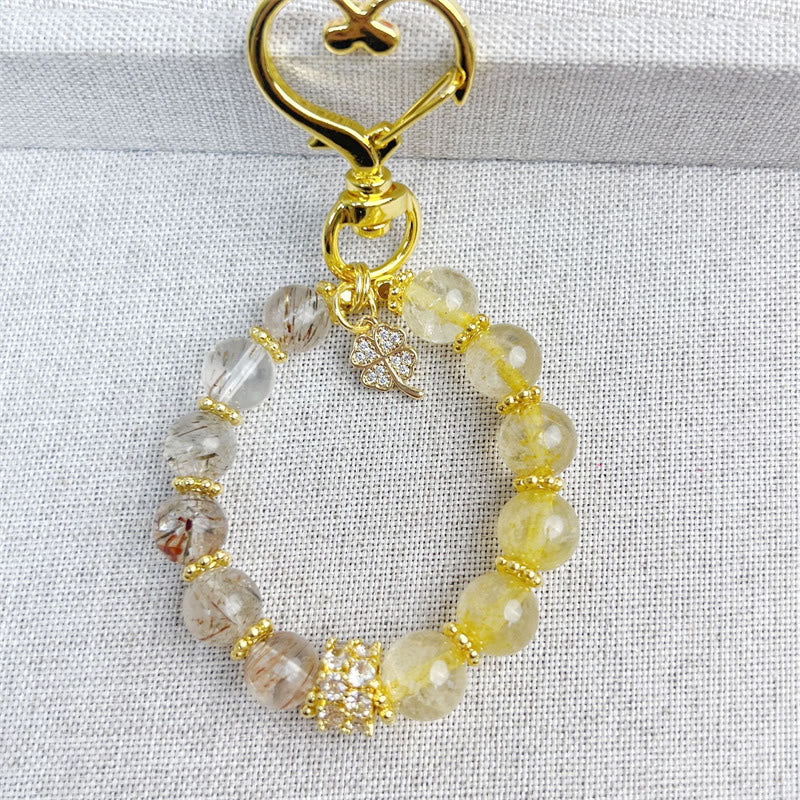 Rutilated Quartz Car Hanging Charm - Auspiciousness & Protection