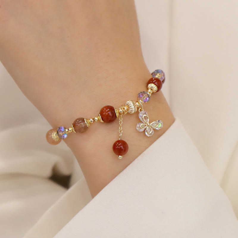 Rutilated Quartz Fu Lu Shou Wealth Butterfly Bracelet