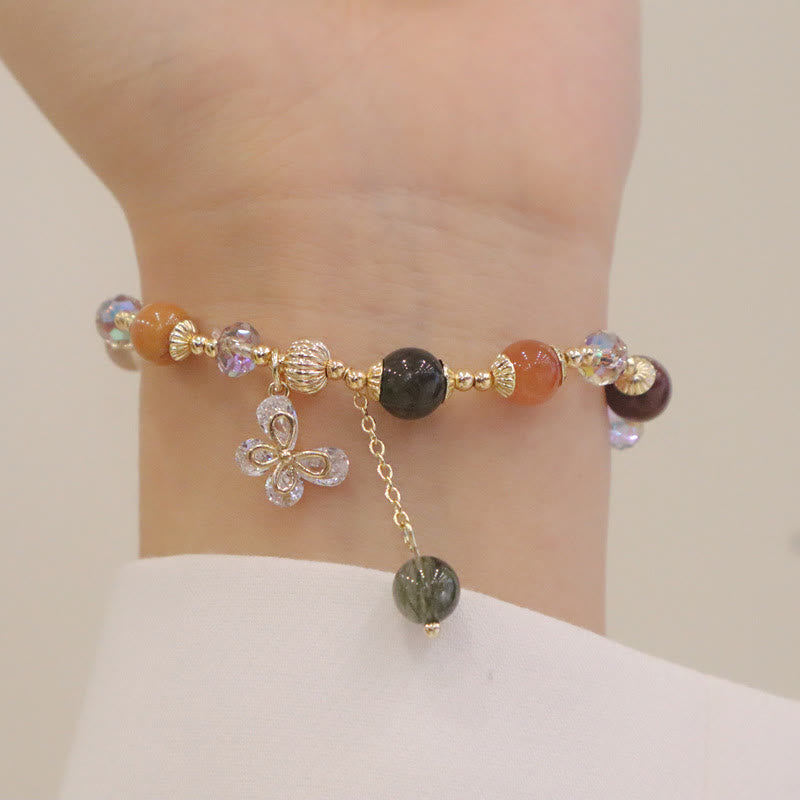 Rutilated Quartz Fu Lu Shou Wealth Butterfly Bracelet