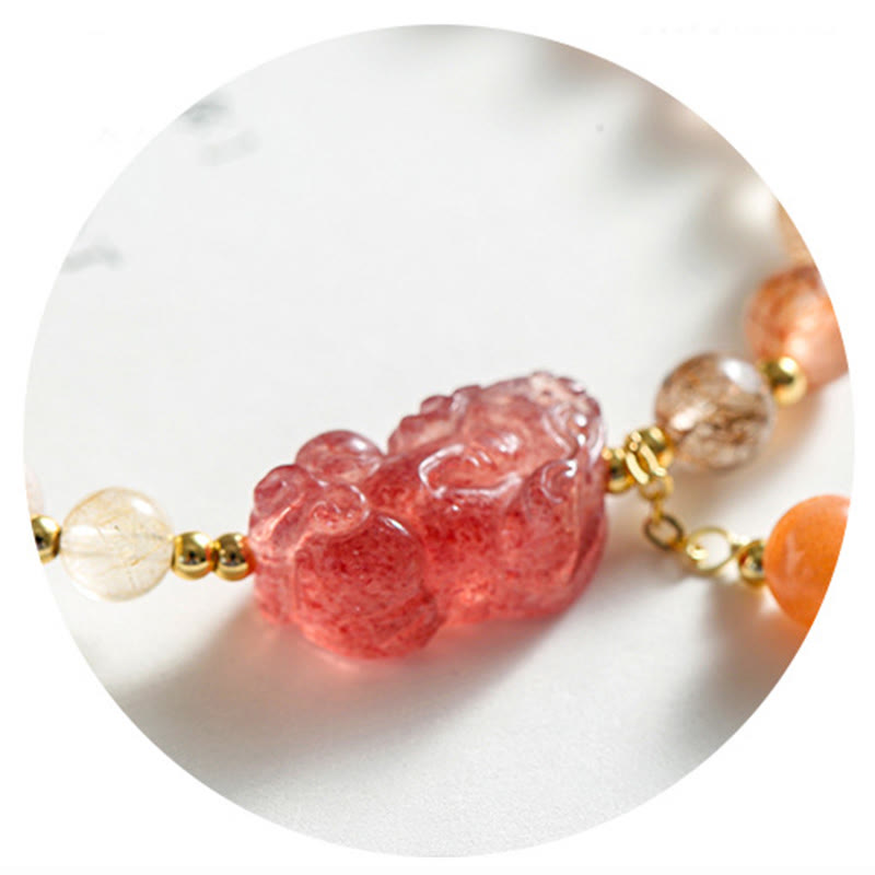 Rutilated Quartz Strawberry Quartz Pixiu Wealth Bracelet