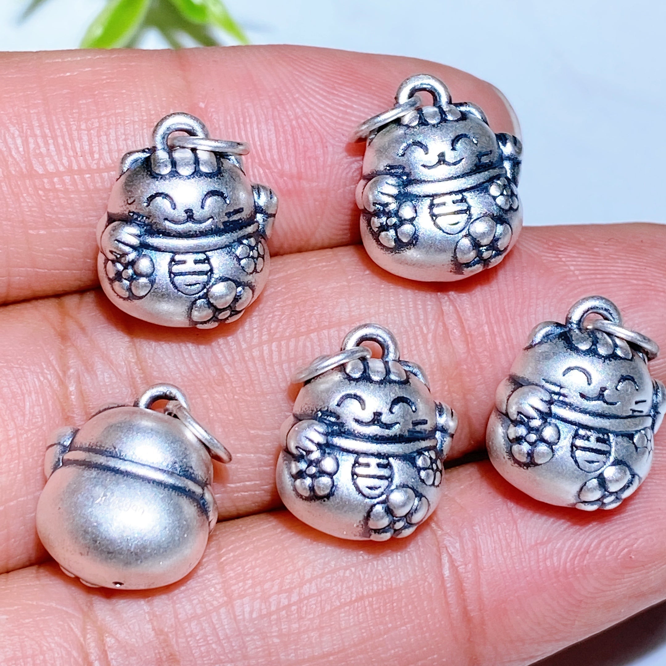 S925 Silver Carved Charms for Spiritual Jewelry DIY 5-15mm