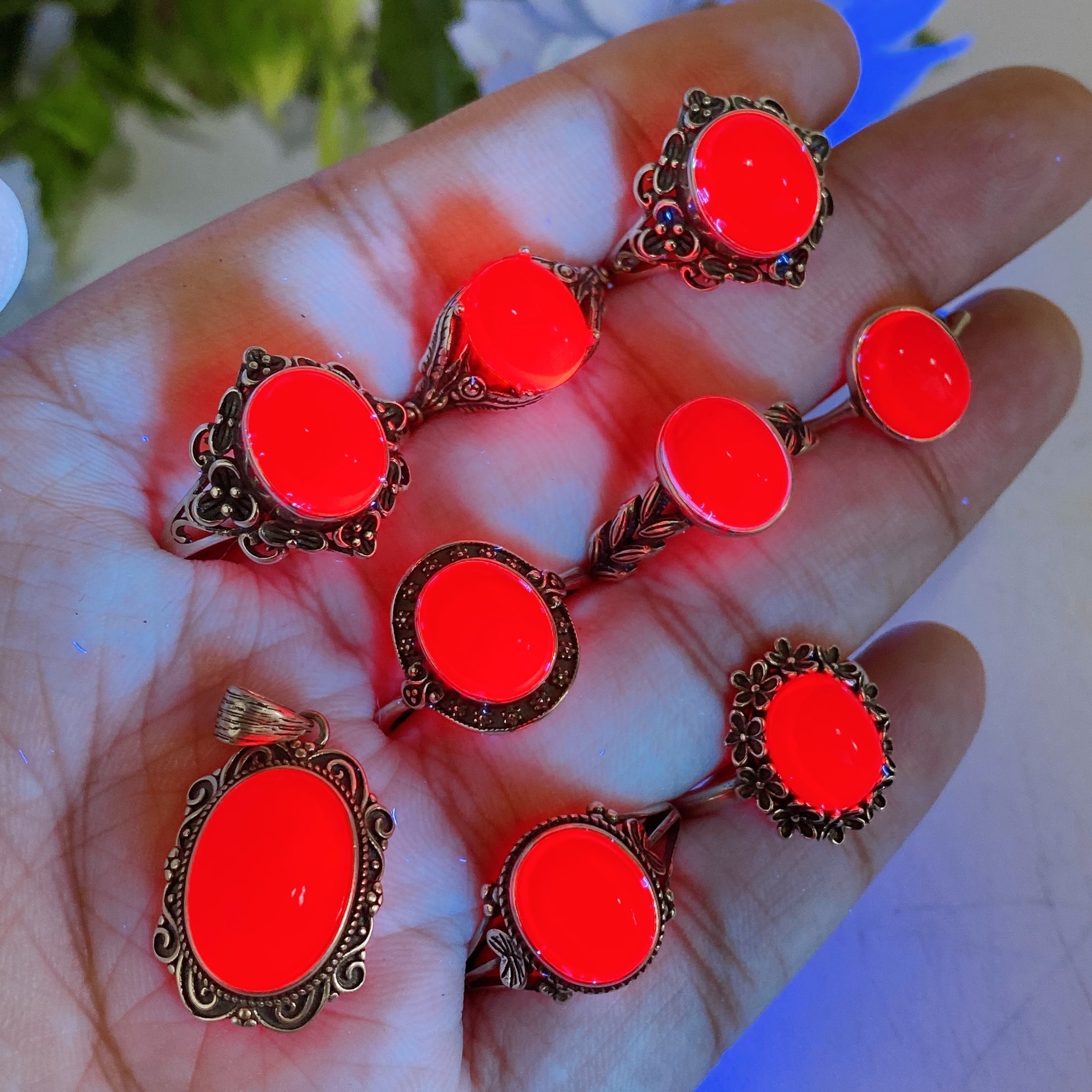 S925 UV Reactive Star Ruby Spiritual Jewelry Set
