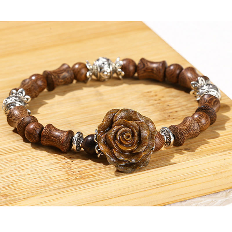 Sandalwood Bamboo Camellia Healing Bracelet 14-16cm Wrist