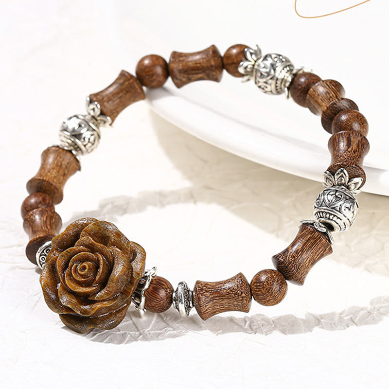Sandalwood Bamboo Camellia Healing Bracelet 14-16cm Wrist