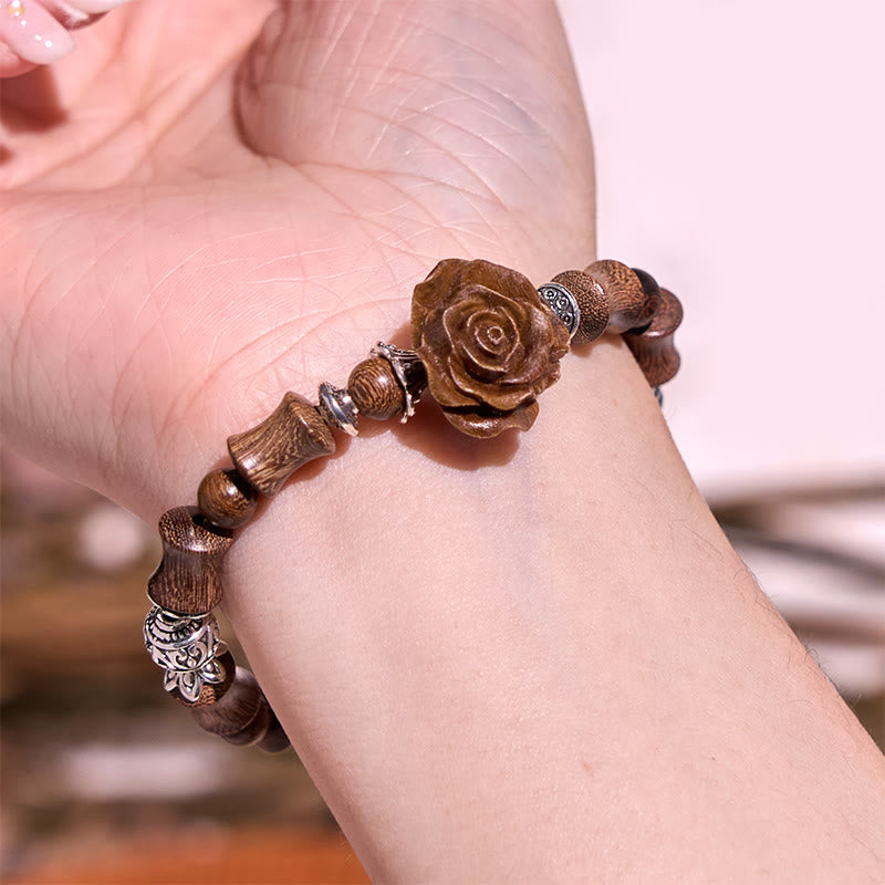 Sandalwood Bamboo Camellia Healing Bracelet 14-16cm Wrist