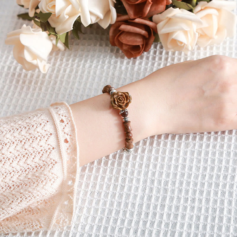 Sandalwood Bamboo Camellia Healing Bracelet 14-16cm Wrist