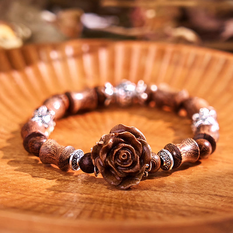 Sandalwood Bamboo Camellia Healing Bracelet 14-16cm Wrist