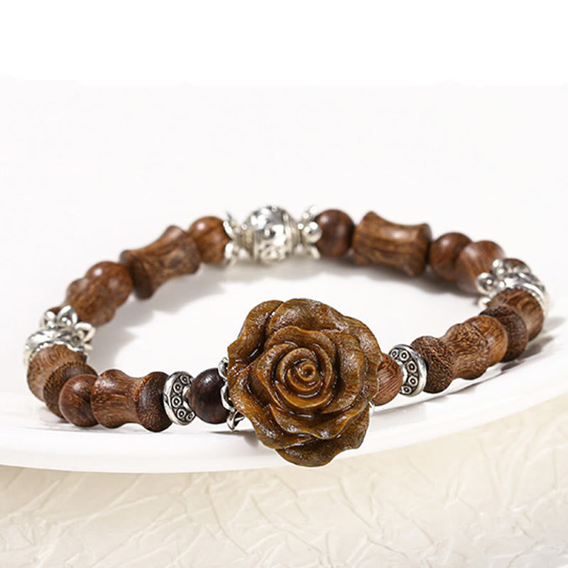 Sandalwood Bamboo Camellia Healing Bracelet 14-16cm Wrist