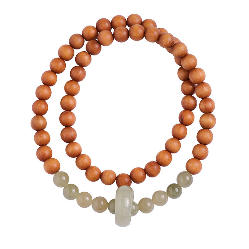 Sandalwood & Hetian Jade Double Wrap Protection Bracelet