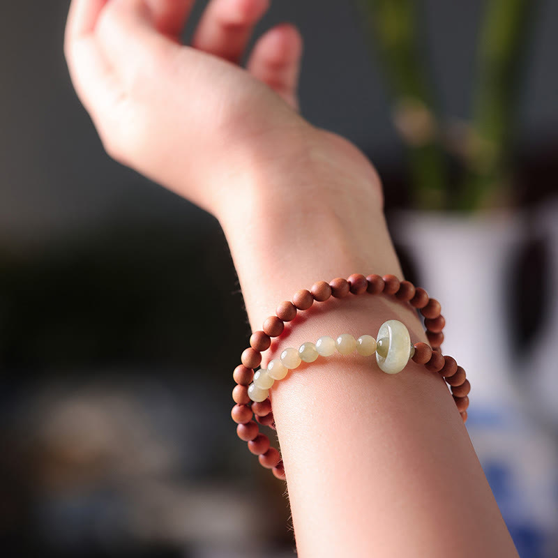 Sandalwood & Hetian Jade Double Wrap Protection Bracelet