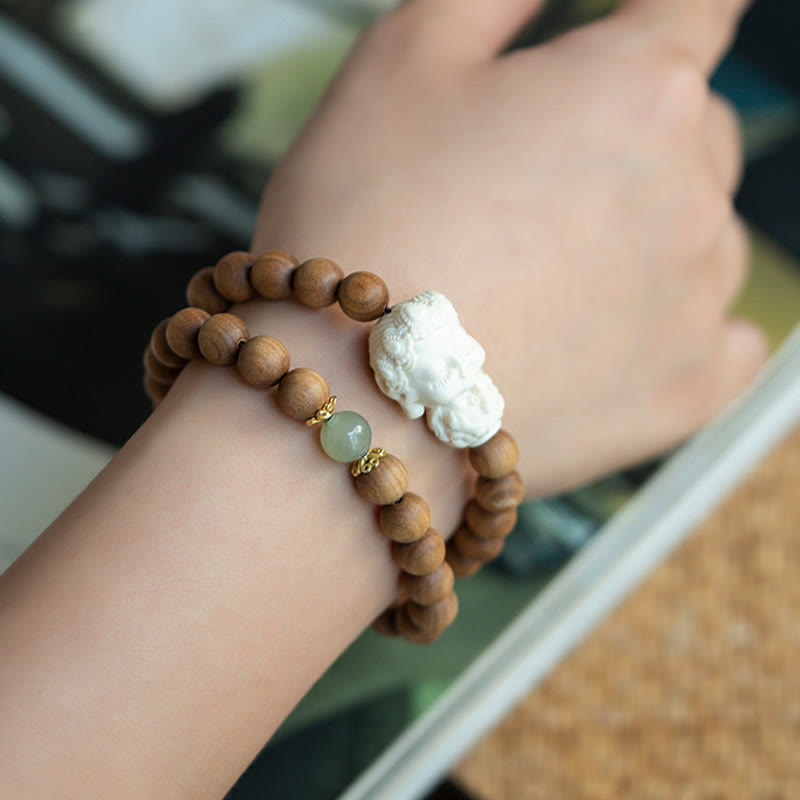 Sandalwood Hetian Jade Protection Bracelet 8mm Beads