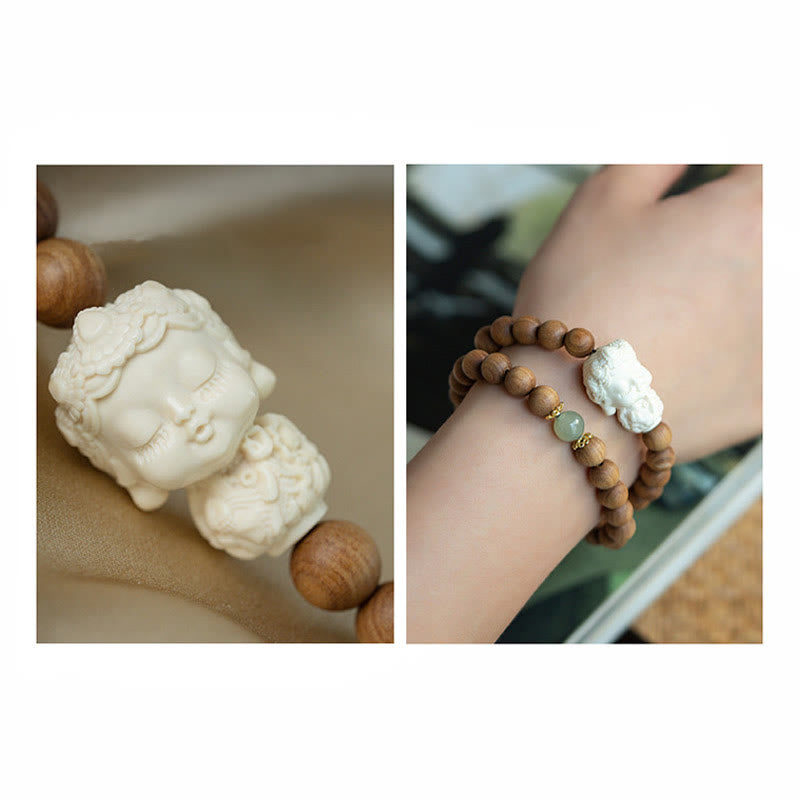 Sandalwood Hetian Jade Protection Bracelet 8mm Beads