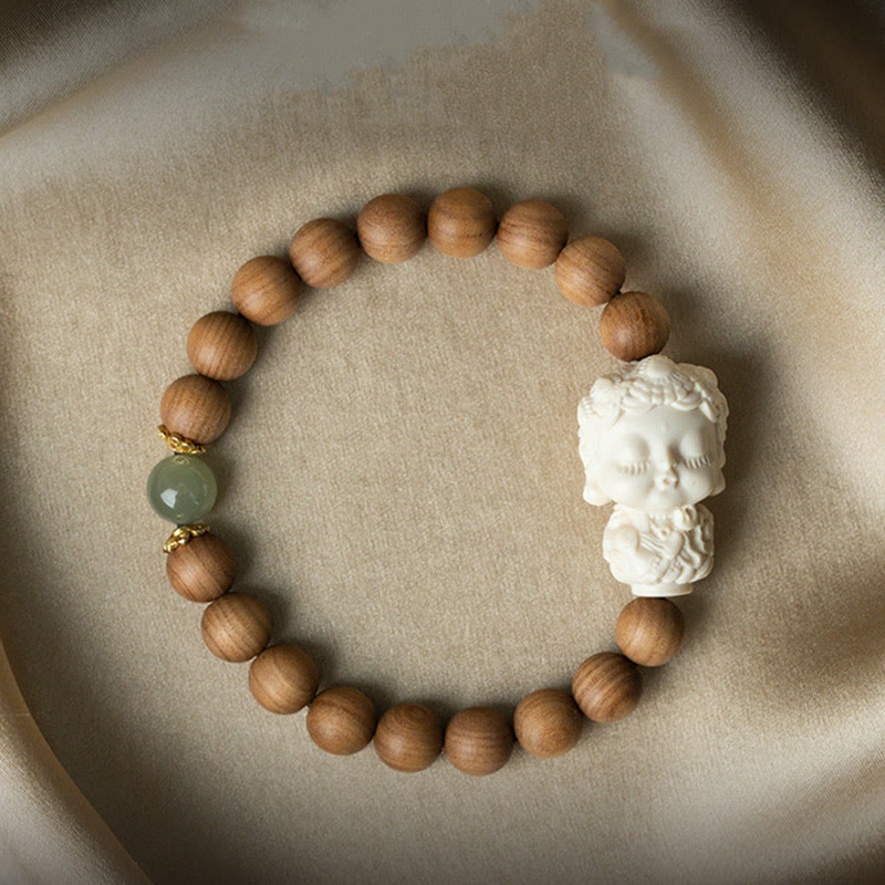 Sandalwood Hetian Jade Protection Bracelet 8mm Beads