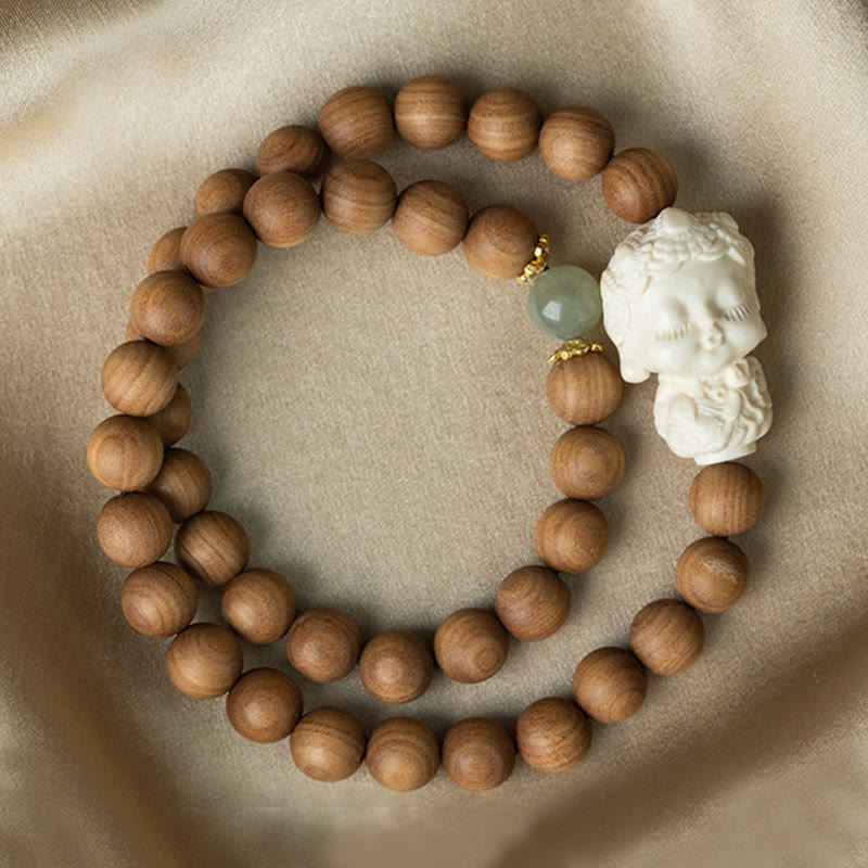 Sandalwood Hetian Jade Protection Bracelet 8mm Beads