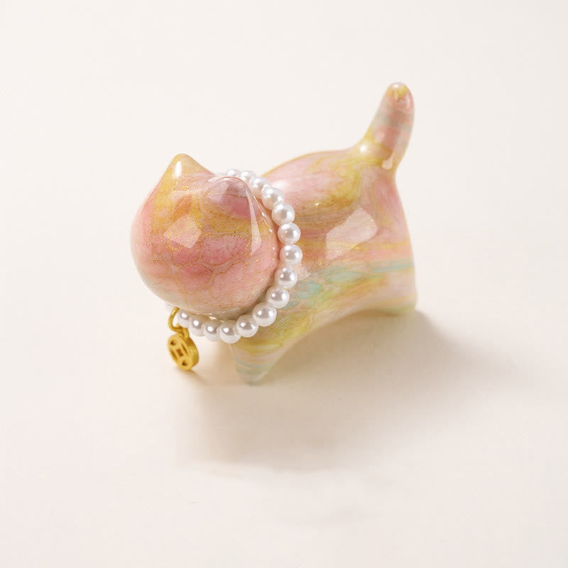 Sandalwood Lucky Mini Cat Lacquer Craft Zen Decor 48mm