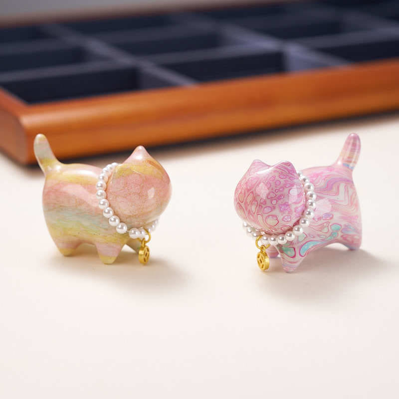 Sandalwood Lucky Mini Cat Lacquer Craft Zen Decor 48mm
