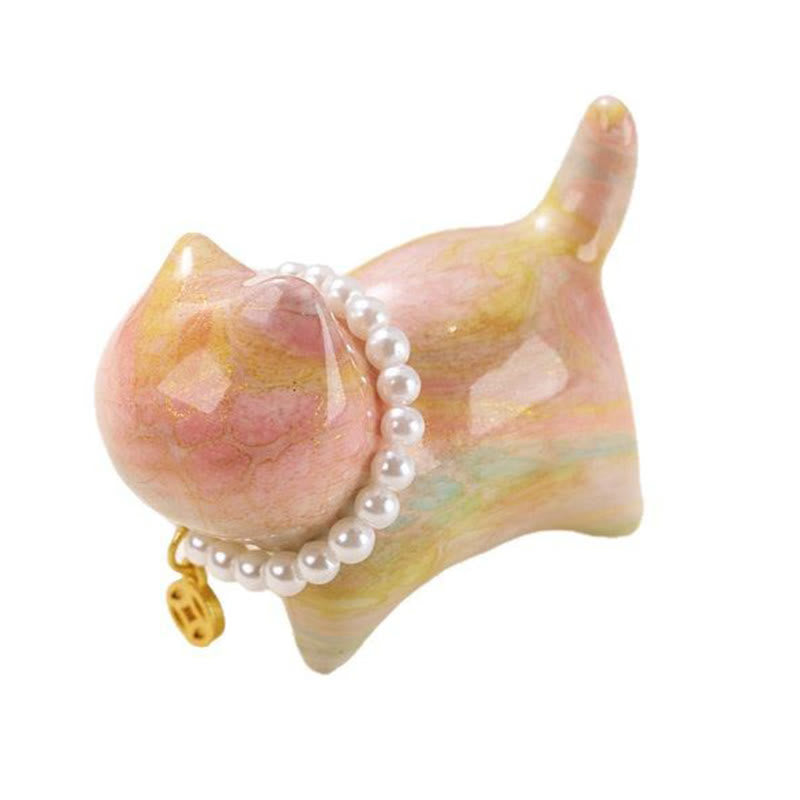 Sandalwood Lucky Mini Cat Lacquer Craft Zen Decor 48mm