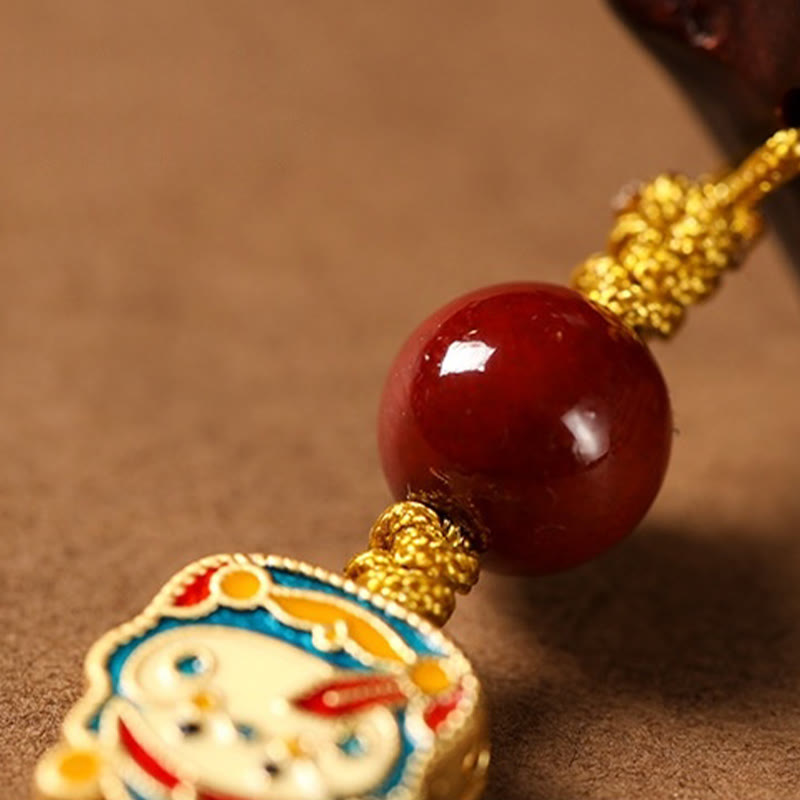 Sandalwood Spiritual Protection Key Chain with Lucky Cat Charm
