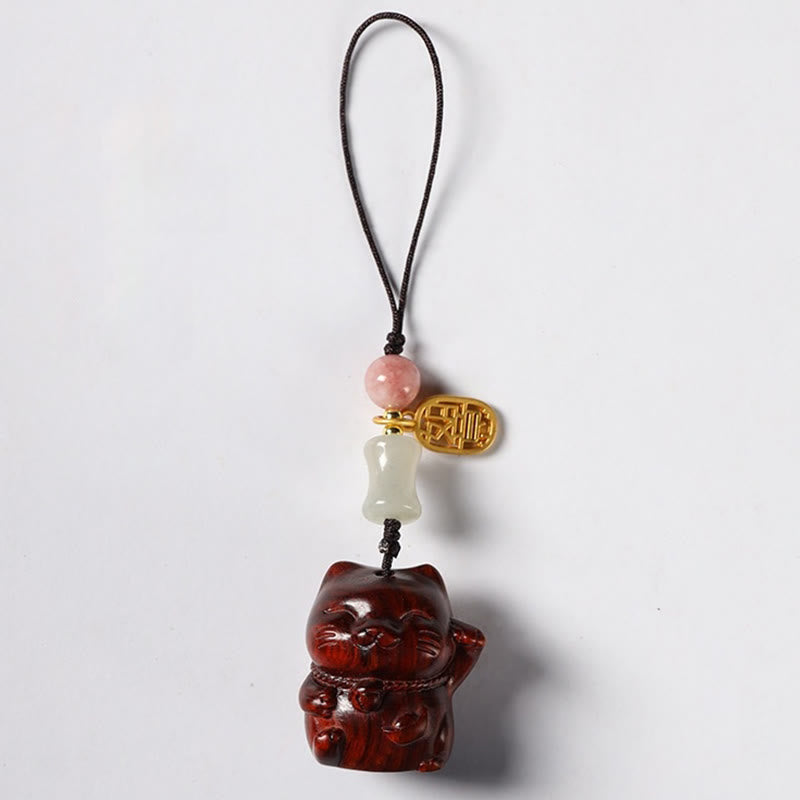 Sandalwood Spiritual Protection Key Chain with Lucky Cat Charm