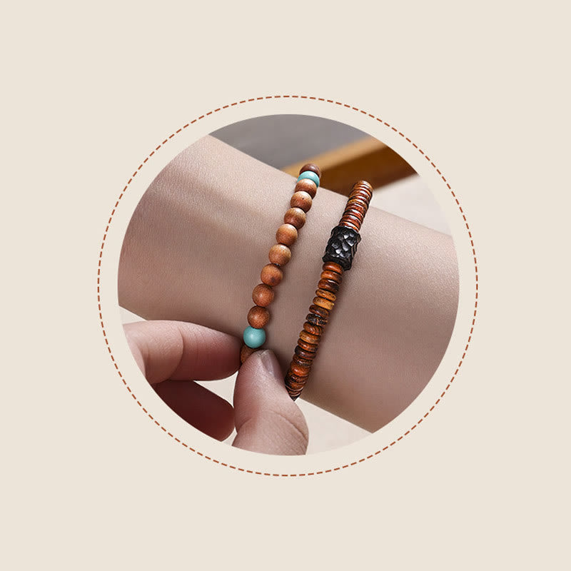 Sandalwood Turquoise Double Wrap Protection Bracelet 6mm