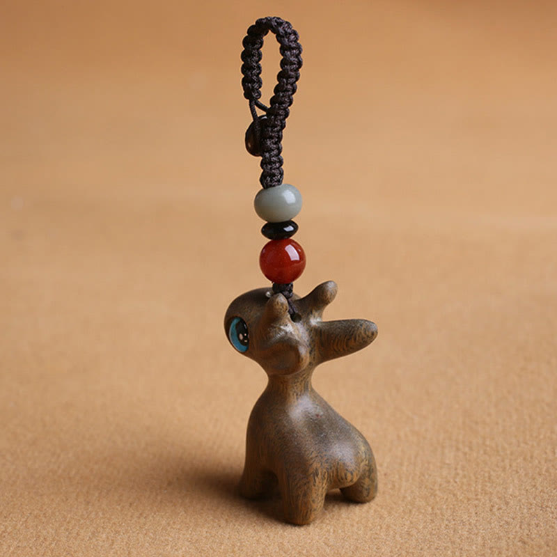 Sandalwood Wood 35mm Mini Deer Protection Key Chain
