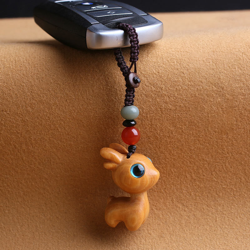 Sandalwood Wood 35mm Mini Deer Protection Key Chain