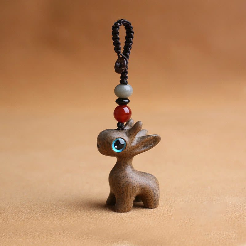 Sandalwood Wood 35mm Mini Deer Protection Key Chain