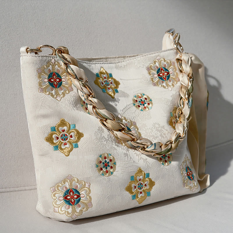 Satin Su Embroidered Crossbody Bag in Green – Elegant Yoga Tote