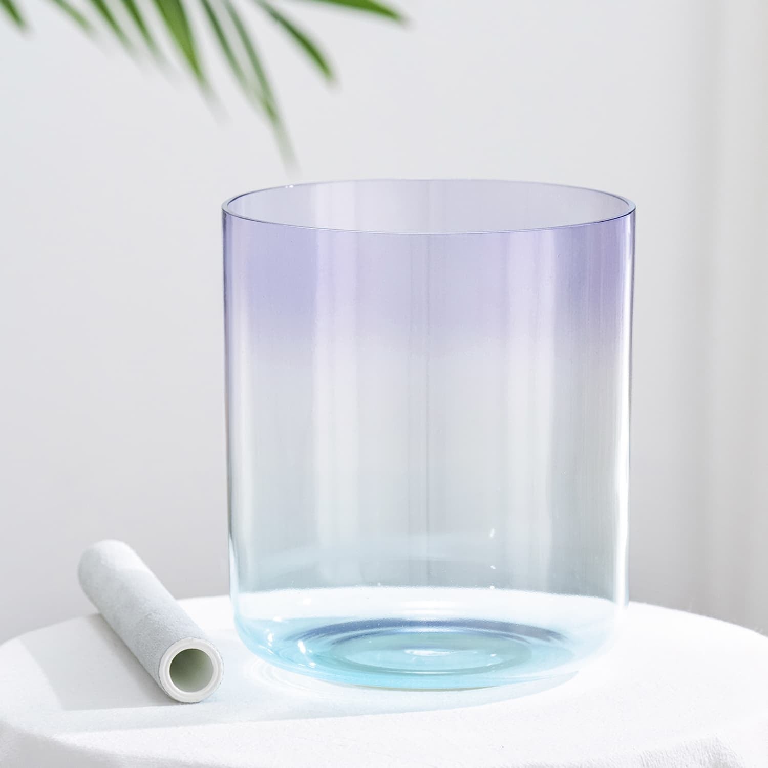 Cylindrical glass with purple to blue gradient in Sea Lavender Crystal Singing Bowl for Healing