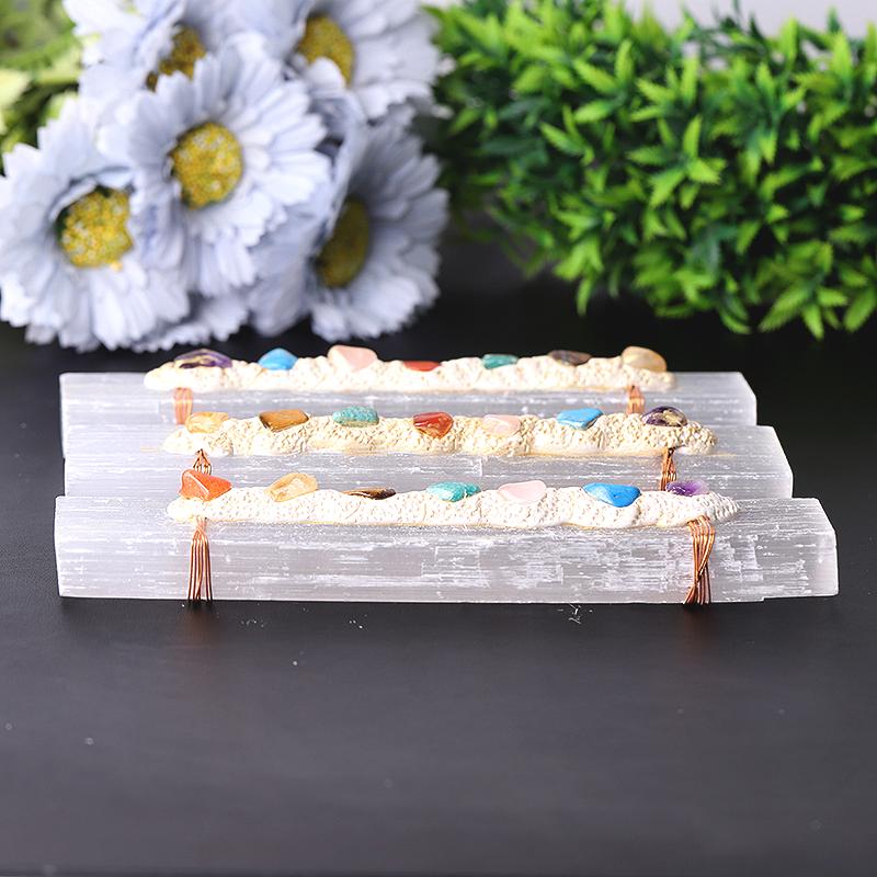 Selenite Crystal Wand with Chakra Stones