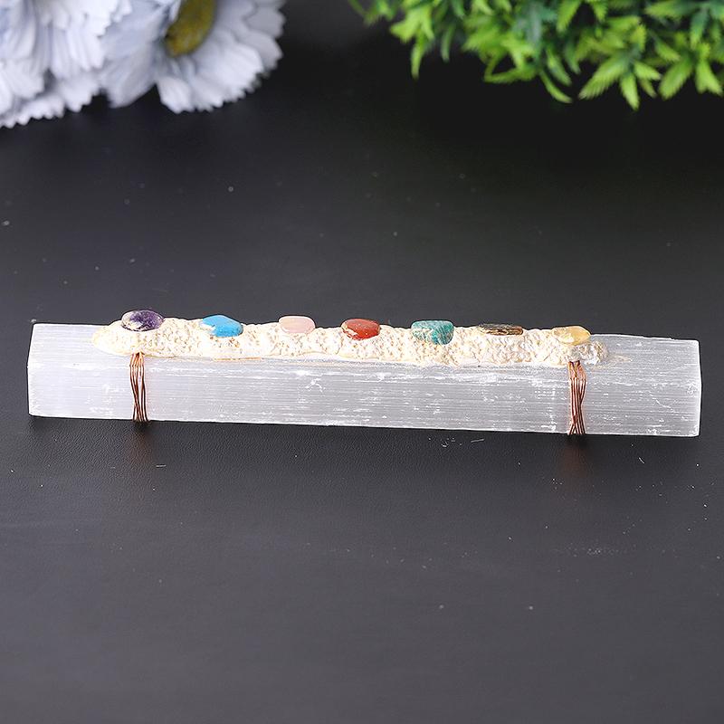 Selenite Crystal Wand with Chakra Stones