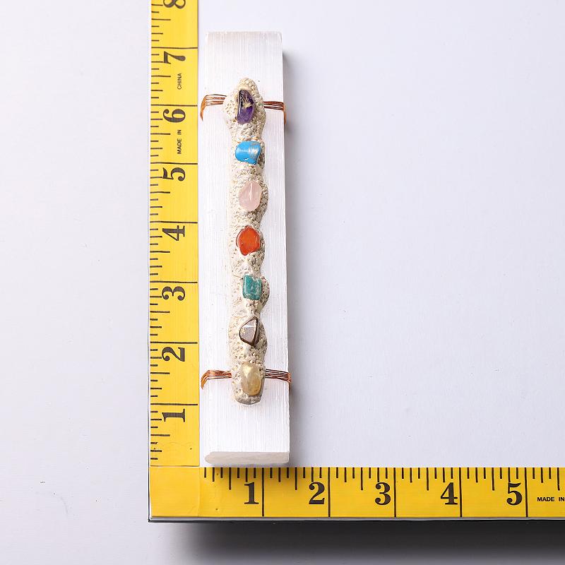 Selenite Crystal Wand with Chakra Stones
