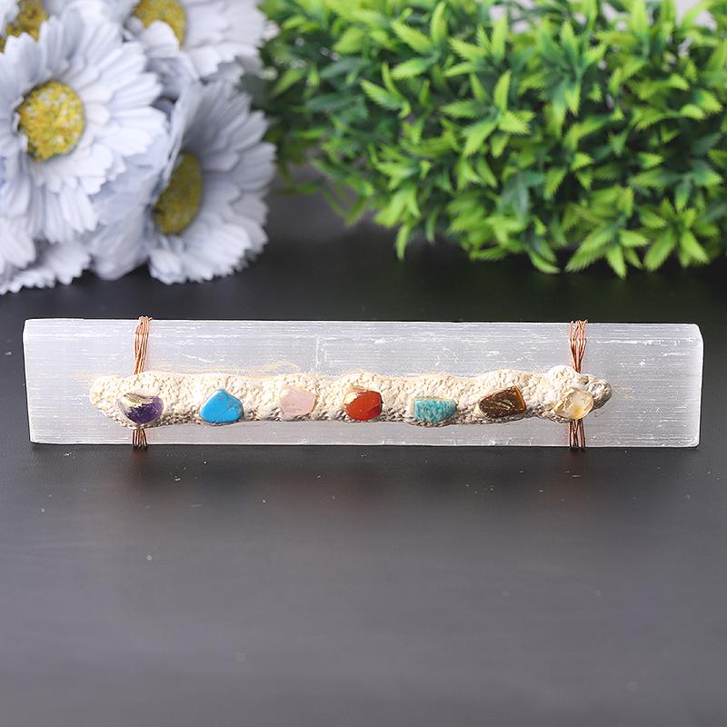 Selenite Crystal Wand with Chakra Stones