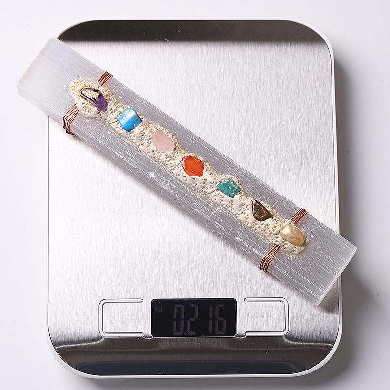 Selenite Crystal Wand with Chakra Stones