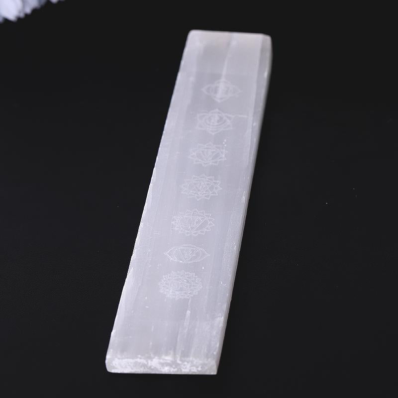 Selenite Crystal Wand with Engraved Chakra Pattern 7.5 Inch