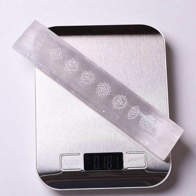 Selenite Crystal Wand with Engraved Chakra Pattern 7.5 Inch