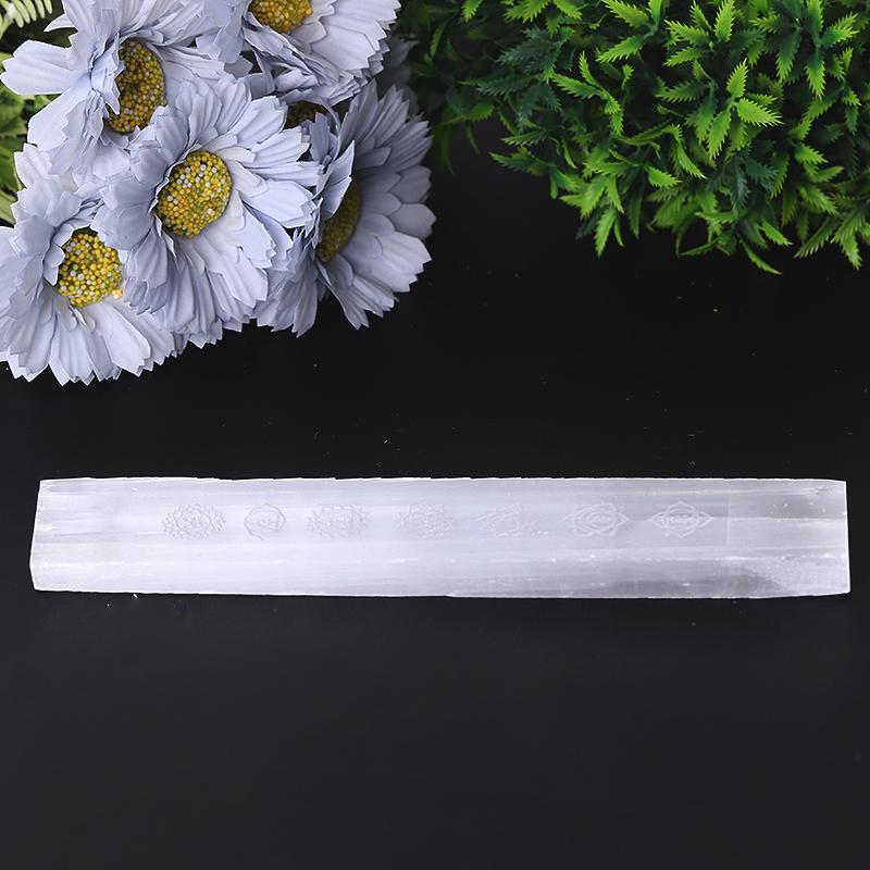 Selenite Crystal Wand with Engraved Chakra Pattern 7.5 Inch