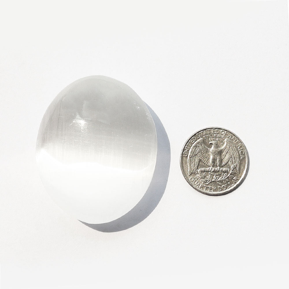 Selenite Palm Stone 1.9 inch for Stress Relief & Crown Chakra