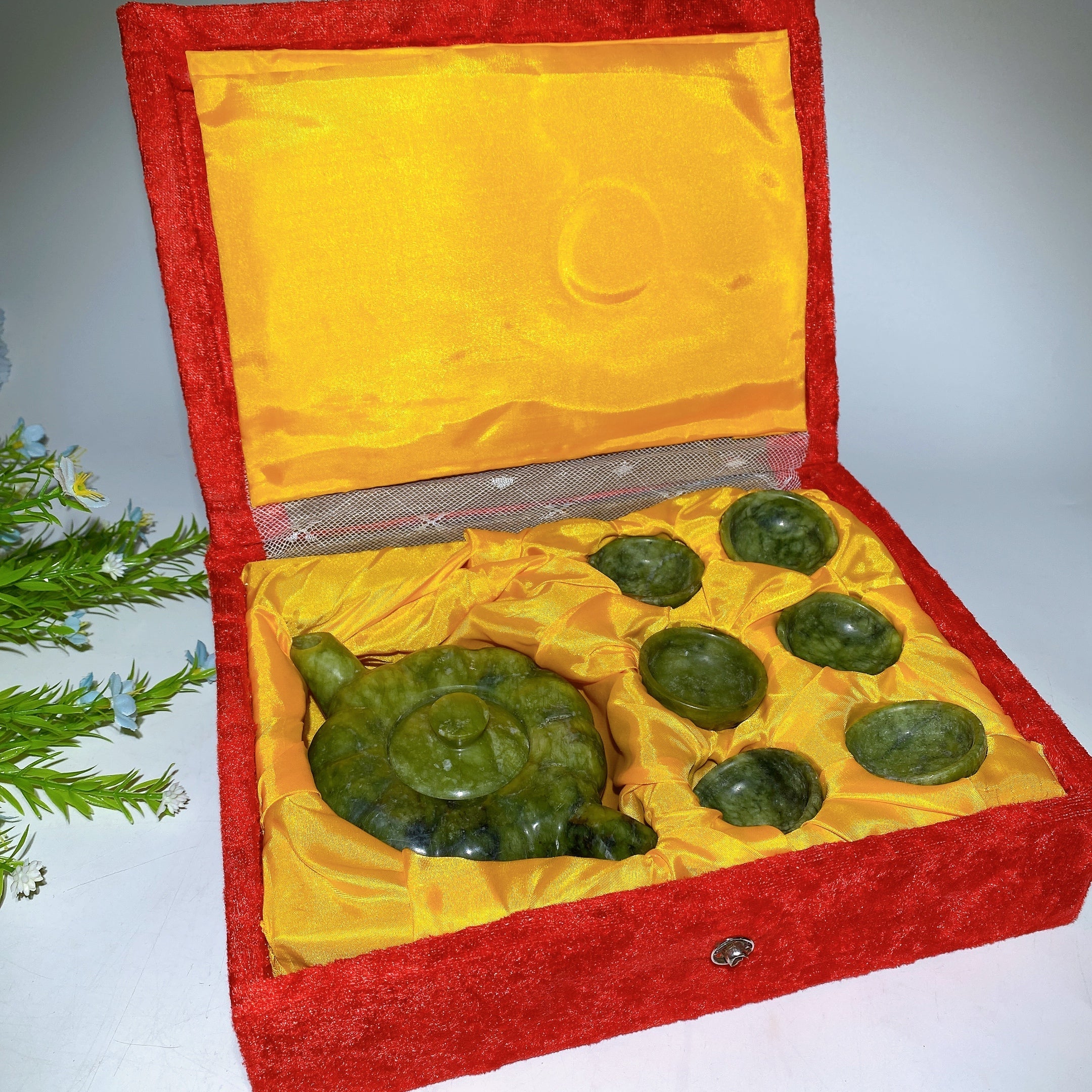 Serpentine Crystal Teaware Set with Gift Box for Healing